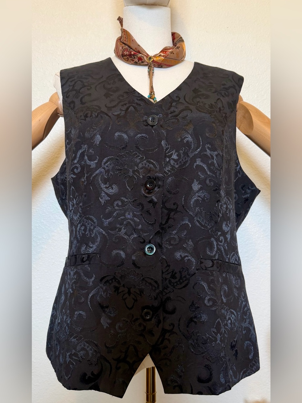 Grace Karin Black Jacquard Waistcoat Vest with Subtle Floral Weave